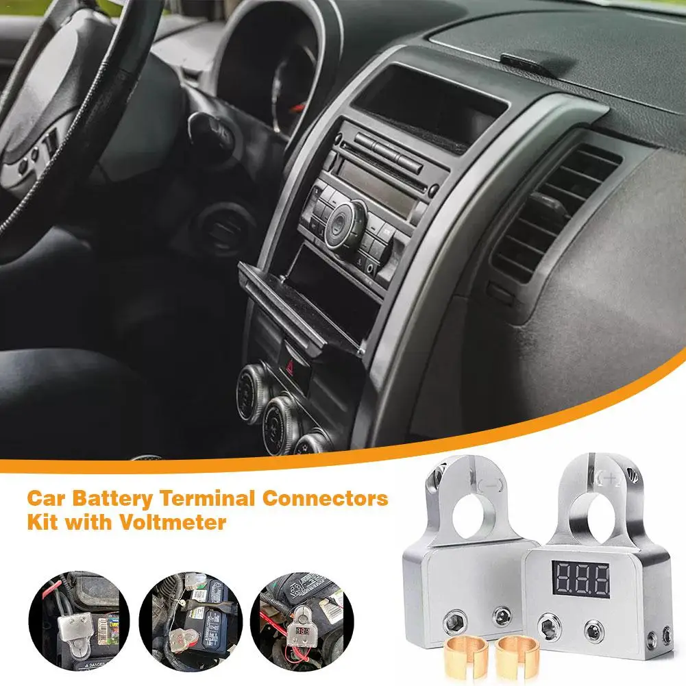 

Car Battery Terminal Connectors Kit Positive Negative Car Battery Post Clamp With Voltmeter Display For Car Auto Accessories