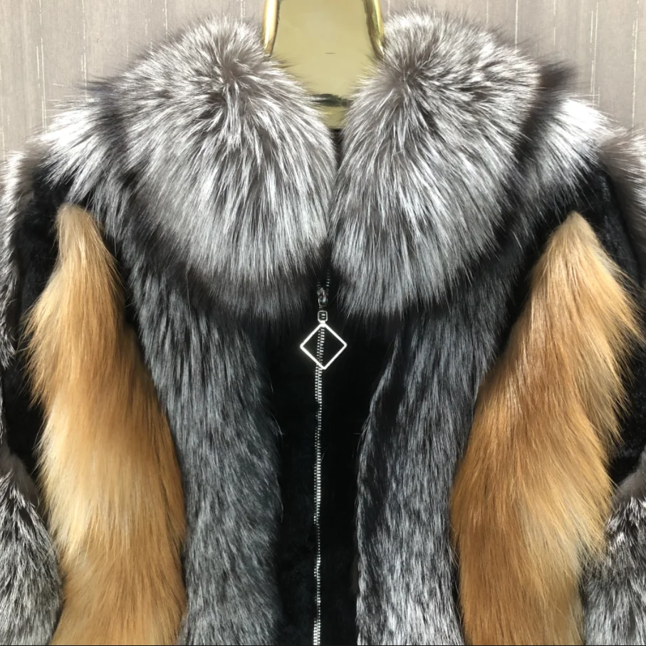 Women's Real Fox Fur Jacket, Warm and Fashionable in Winter