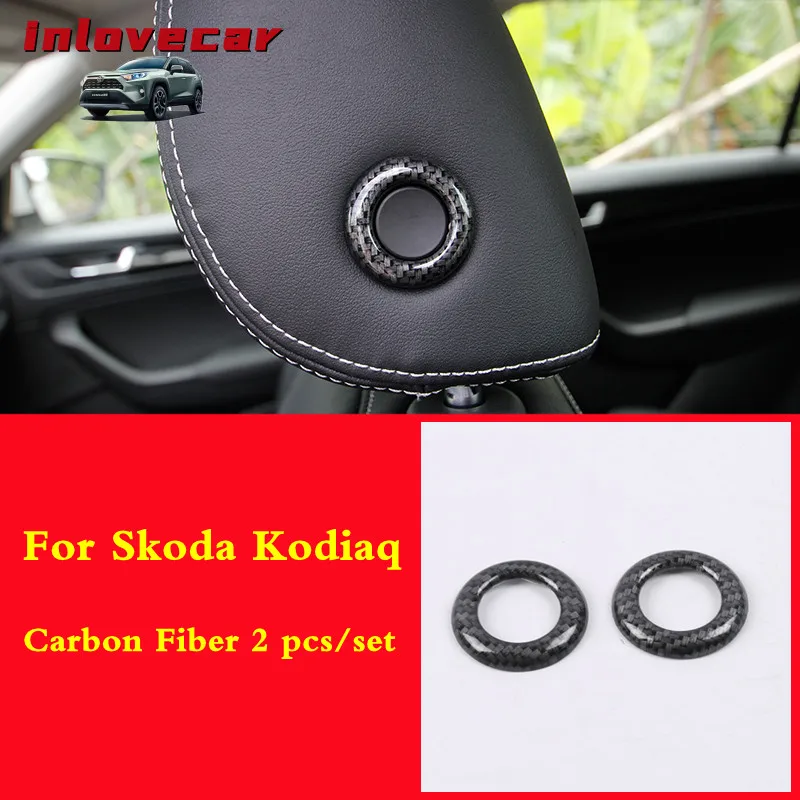 

For Skoda Kodiaq 2017-2019 Car Seat arona Accessories interior Headrest Adjustment knob cover Carbon styling trim decoration