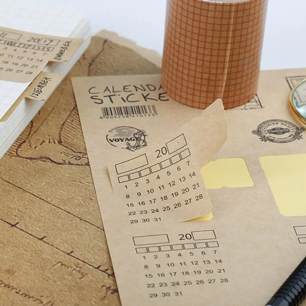 Year Monthly Calendar Index Page Stickers Sticker Kraft Paper Vintage Style Notebook Index Label School Stationary Supplies