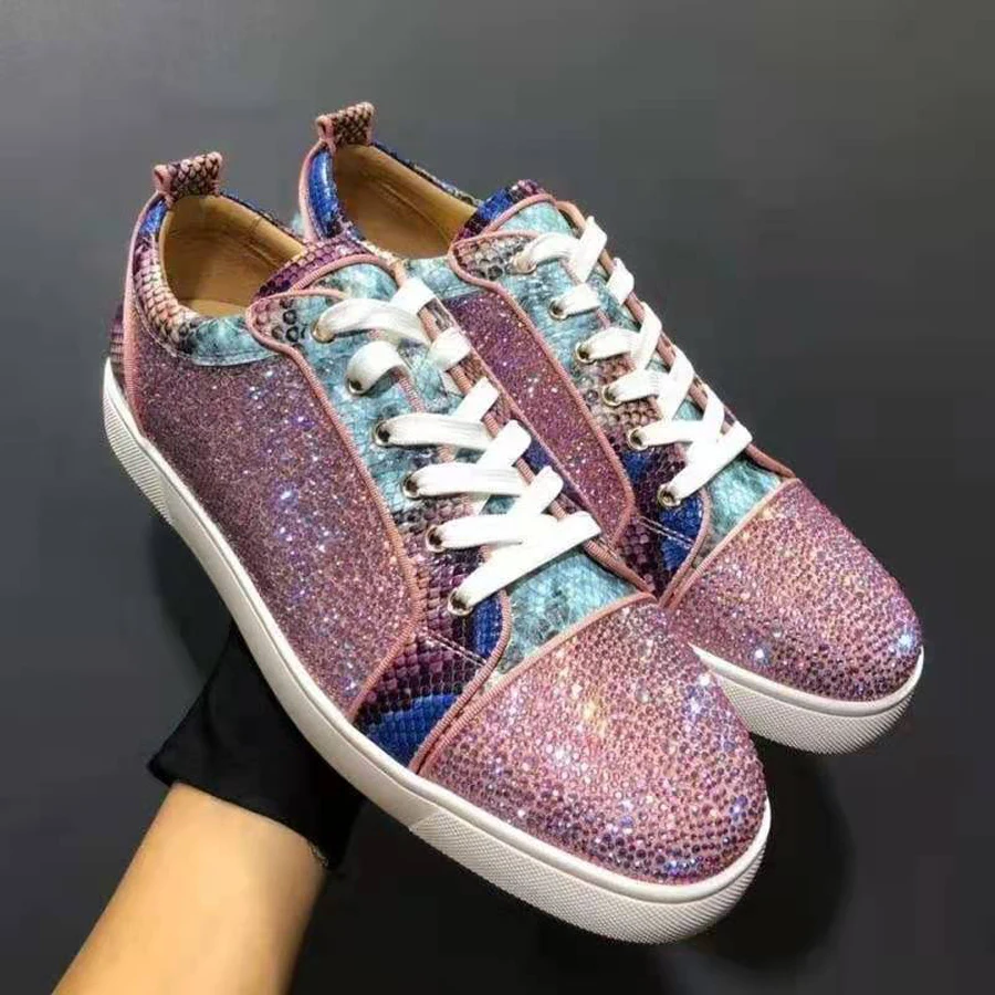 Oversized 35-48 Neutral Real Leather Shoes Men And Women Hip Hop Streetwear Rhinestone Fashion Board Shoes Anti-slip Footwear