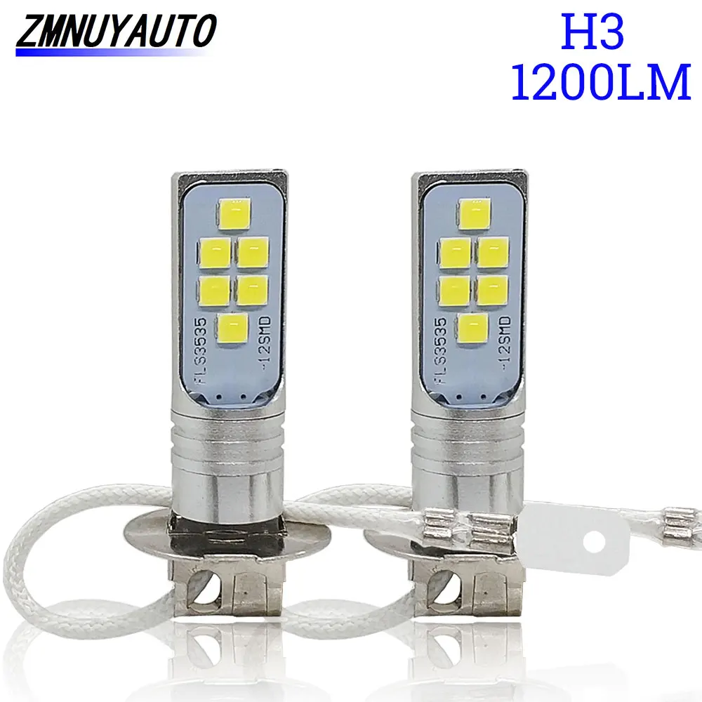 Bombilla Led H3 para coche, luz antiniebla, 12 SMD 3535, superbrillante, 12V, 24V, 2 uds.