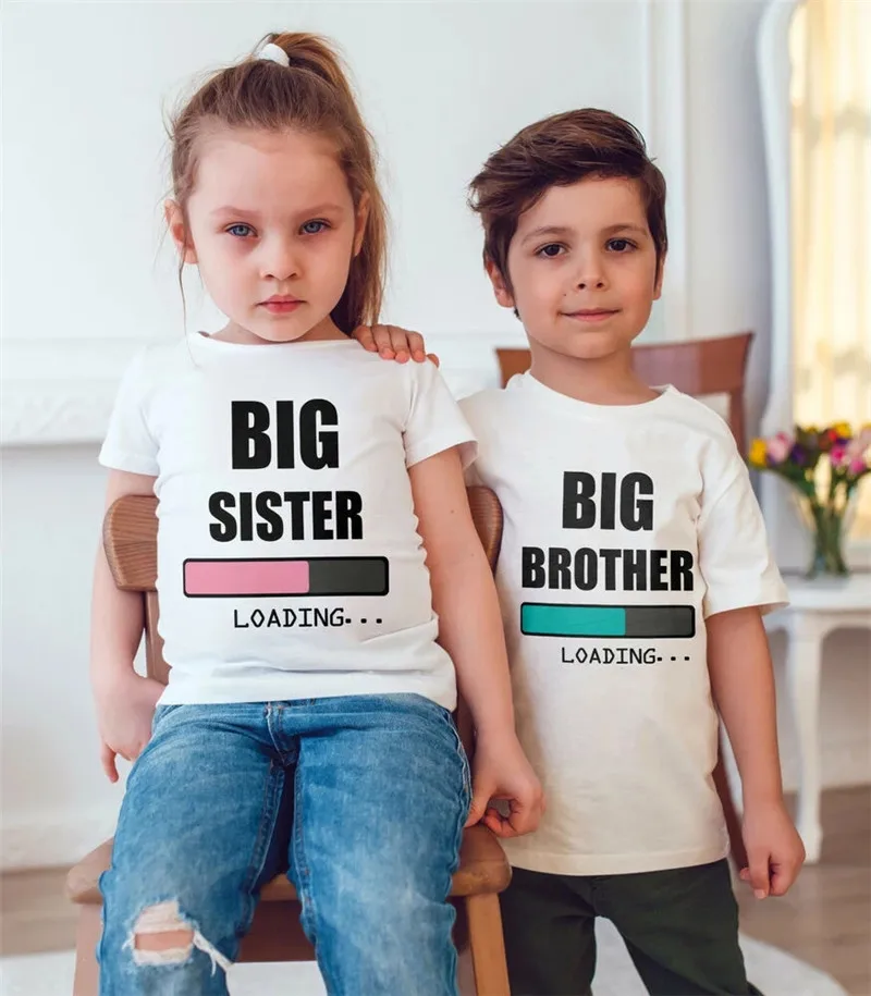 Big Brother/Sister Loading Toddler Kids Anoucement T Shirt Soft Tops Tee Shirts Outfits Clothes Dropshipping Babe Clothes