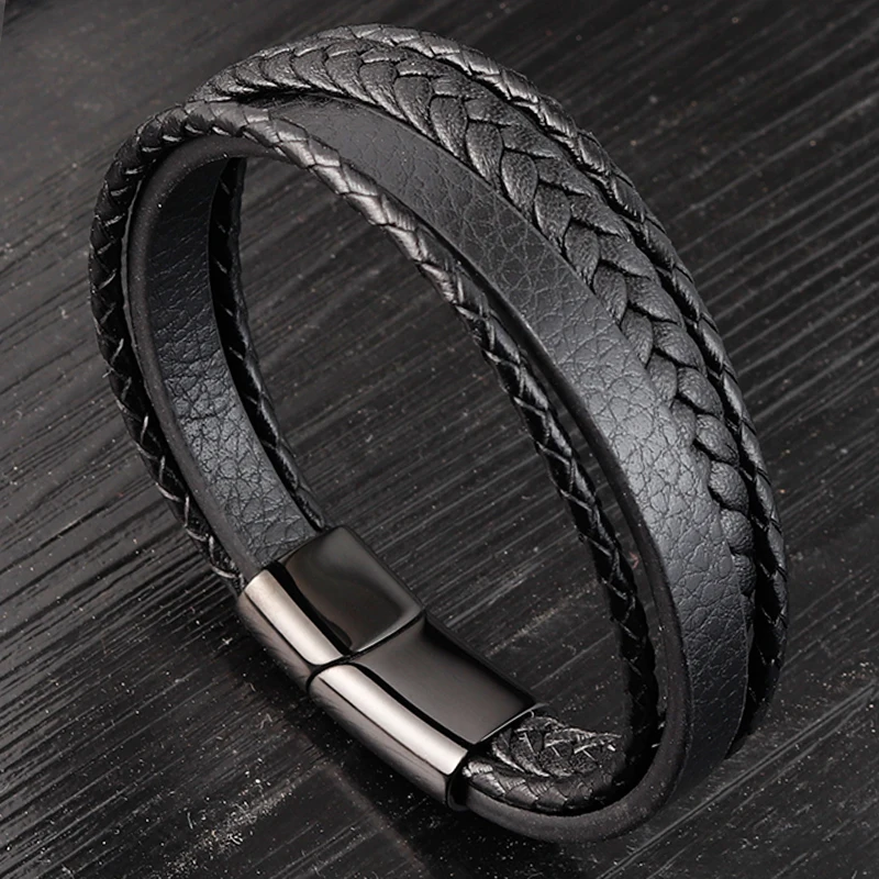 

Charming Jewelry Different Designs Geometric Pattern Multi-layers Genuine Leather Bracelet For Men Fashion Jewelry Gift