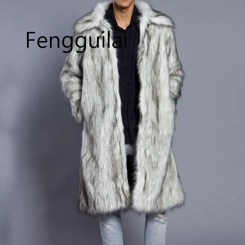 

FENGGUILAI New Autumn Winter New Men's Square Collar Faux Mink Fur Long Coat High-grade Man Comfortable Thick Warm Windbreaker