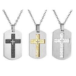 Dropshipping Stainless Steel Dog Tag Cross Necklace For Men Boys Lord's Prayer Pendant Gifts Jewelry