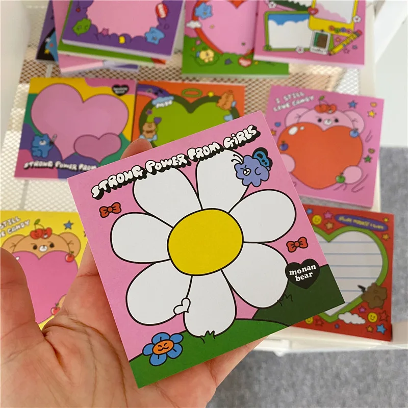 Ins Cartoon Colorful Love Bear Memo Pad 50 Sheets Korean Office Message Paper student Notes Kawaii Stationery School Supplies