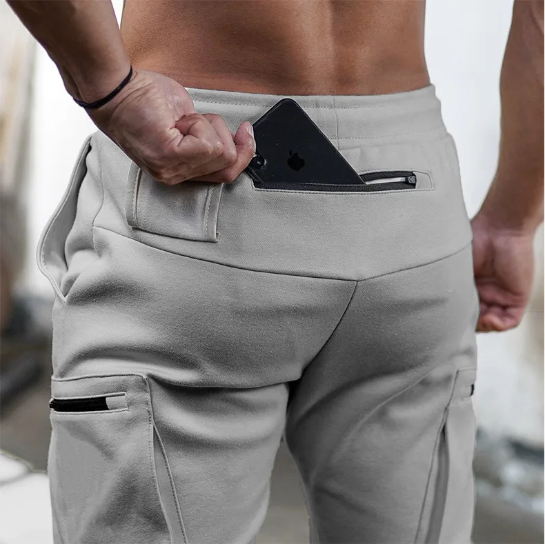 Pantalones de chándal con múltiples bolsillos para hombre, pantalón informal con cremallera en el tobillo, para correr, para atletismo, otoño