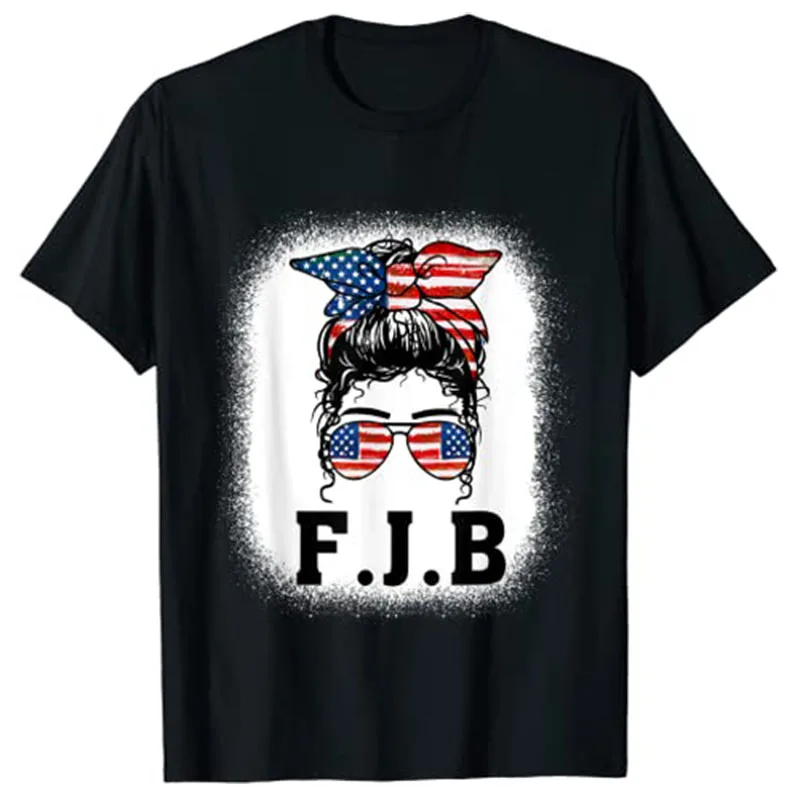 Pro America F.J.B American Flag Messy Bun T-Shirt Women Clothing Graphic Tee