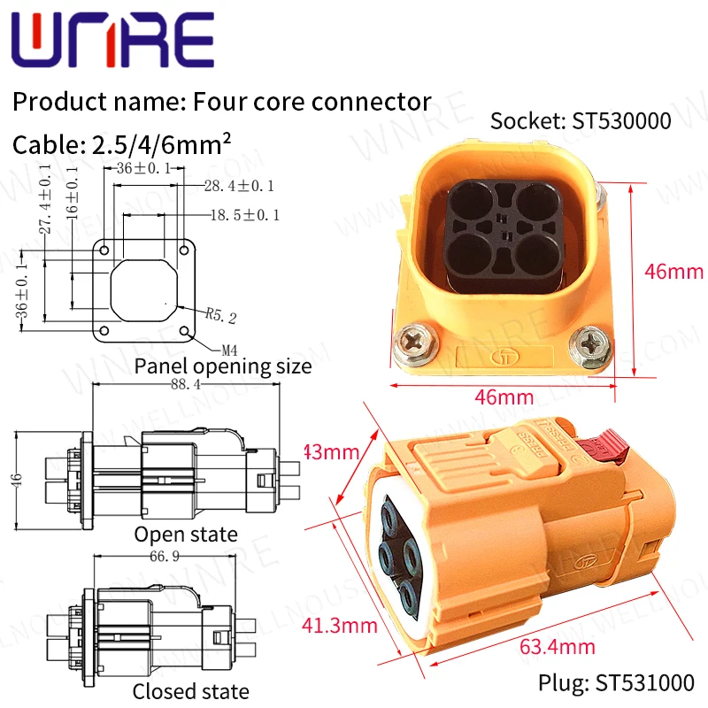 Plastic Shell High Voltage Current Connectors Plug Socket New Energy Electric Vehicle Car Hv Connector 2.5-6mm² For Cable