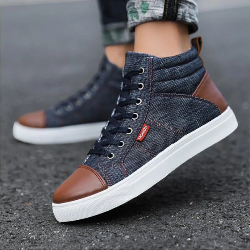 

Skateboard Shoes For Men Autumn Denim Flats Sport Shoes Zapatillas Hombre Sneakers High-Top Running Shoes Men Large Zize 46 47