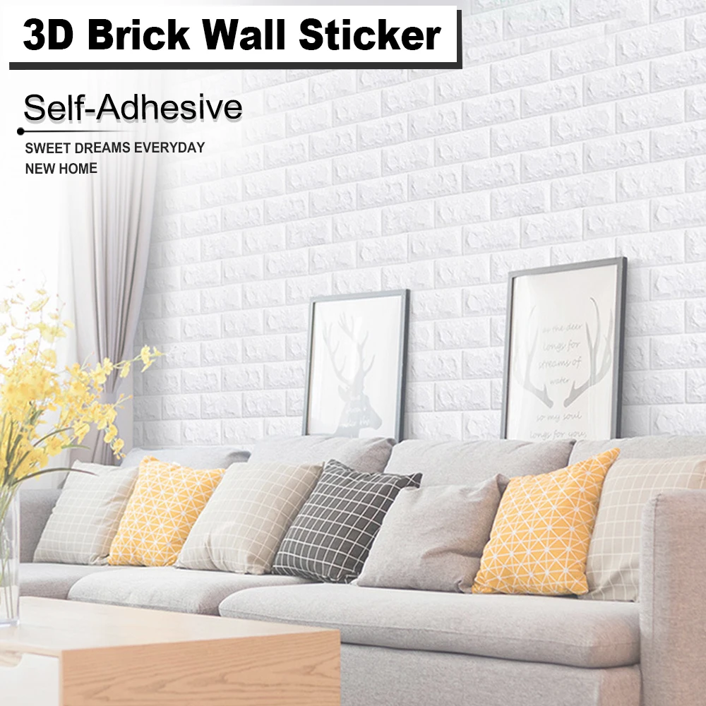 

Wallpaper Waterproof 70x77 cm 3D Wall Sticker For Living Room Kitchen TV Backdrop 10 Pcs Self Adhesive Imitation Brick