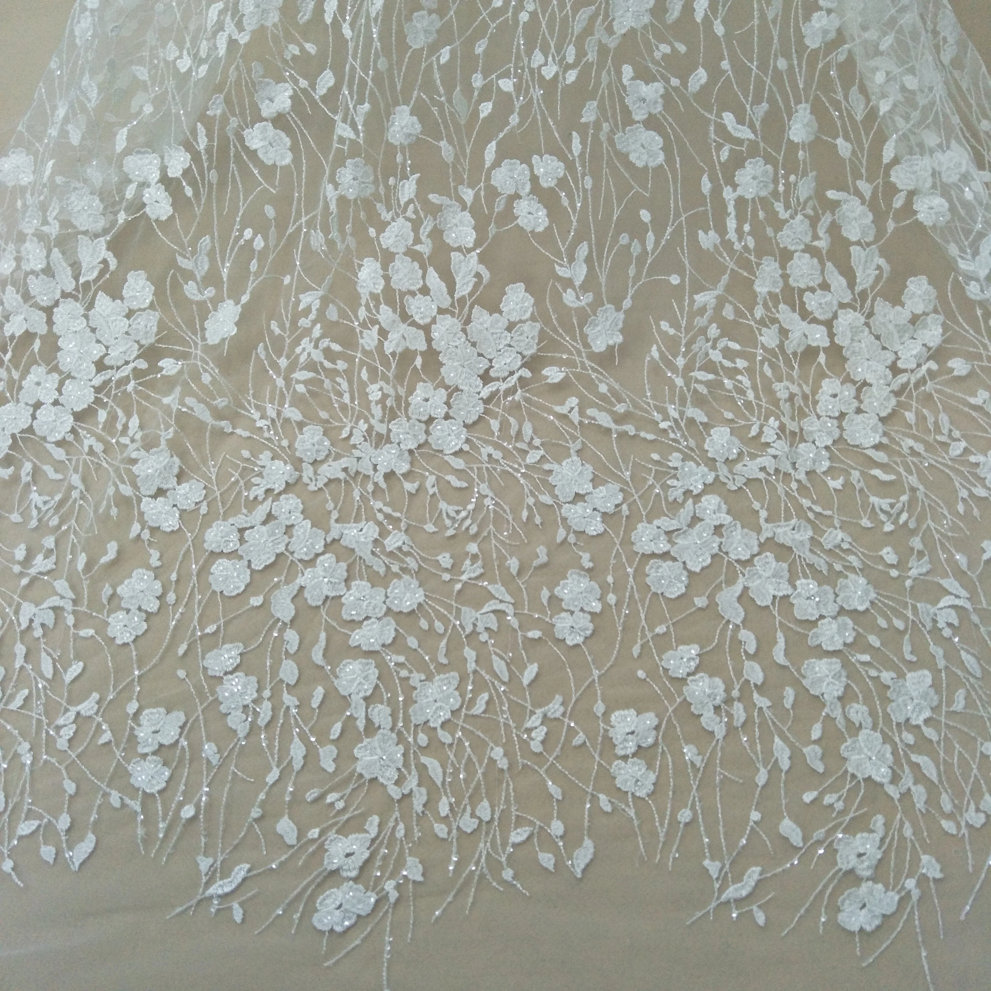 fashion small lace fabric wedding gown lace fabric elegant dress lace fabric sequins lace sell by yard