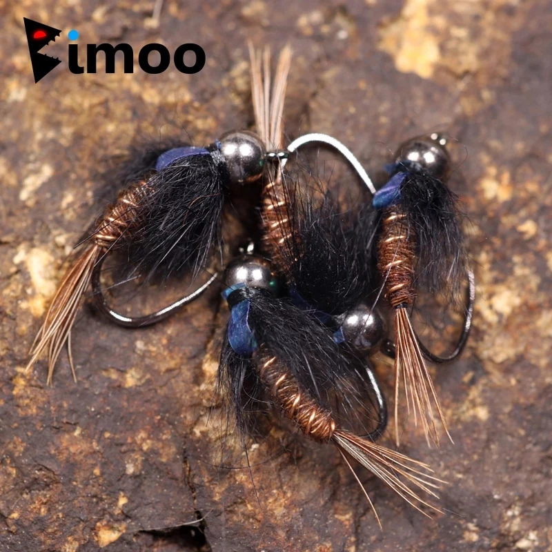 Bimoo 6PCS #8 #10 #12 Flash Back Pheasant Tail Nymph Wet Fly Rocky River Trout Fly Fishing Flies Bait Lure Tungsten Bead Head