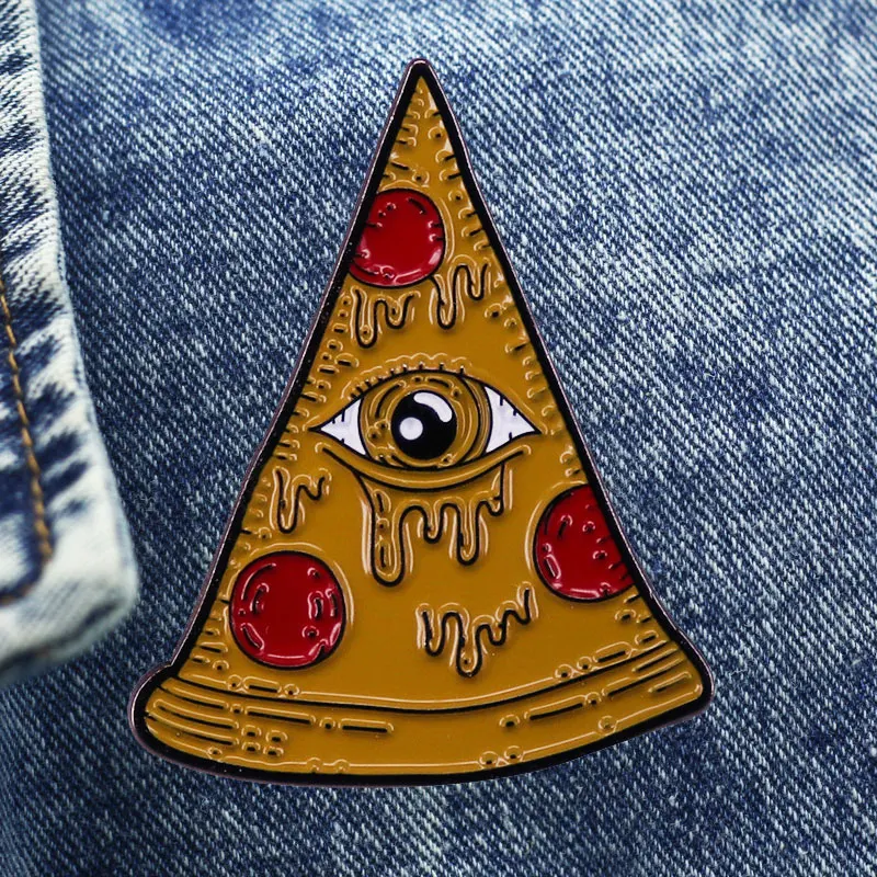 Eye Of Providence Pizza Brooch Metal Enamel Lapel Badge Collect Denim Jacket Backpack Pin Children Fashion Jewelry Gifts