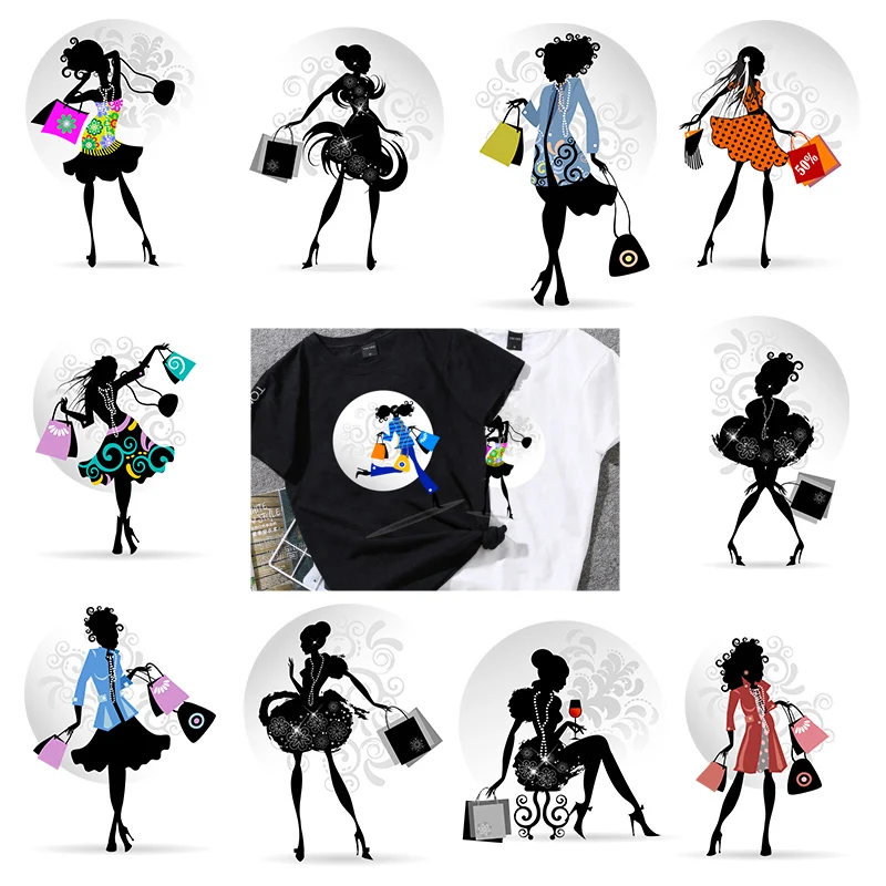 Iron On Transfer Patches For Clothing Washable Women T-shirt Heat Transfer fashionable Beauty Black Girl Heels Thermal Sticker