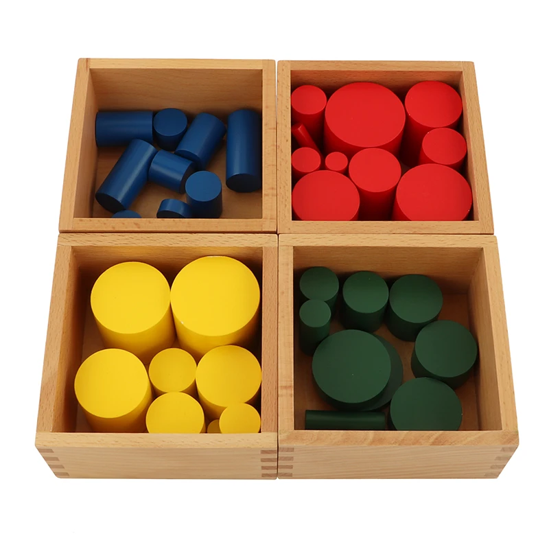 Montessori Sensorial Toys Knobless Cylinders Premium Quality Games Matte 3-6 Years Beechwood Colorful Toys Educational SE007