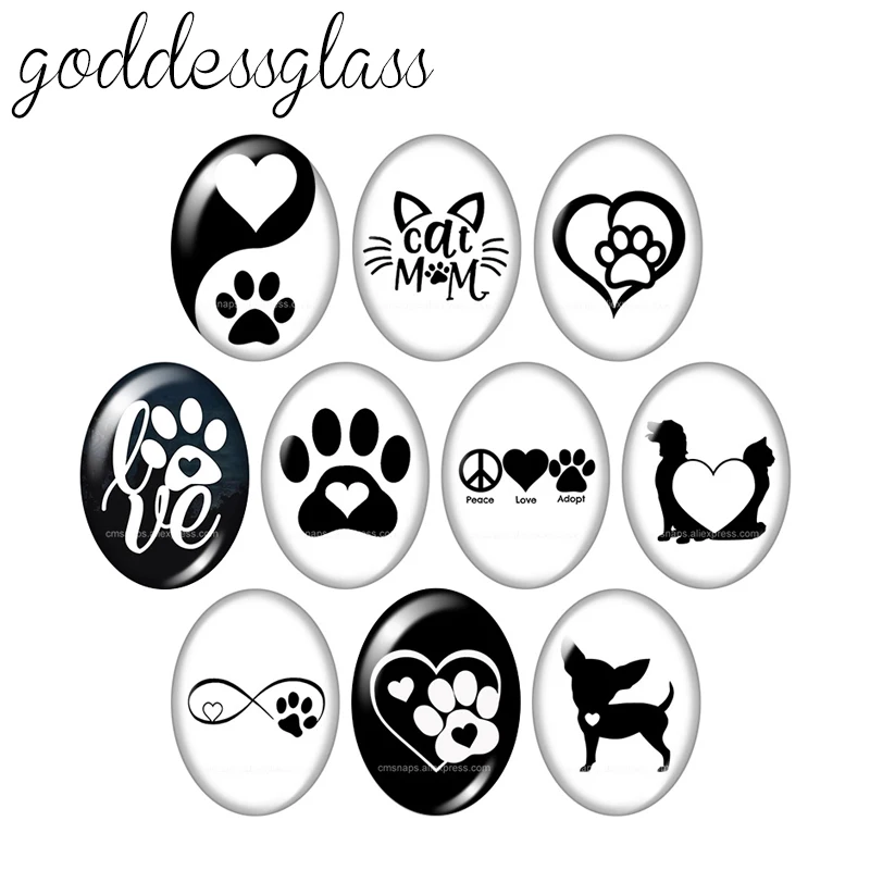 Cute Cat dogs Footprints Love pets 10pcs mixed 13x18mm/18x25mm/30x40mm Oval photo glass cabochon demo flat back Making findings