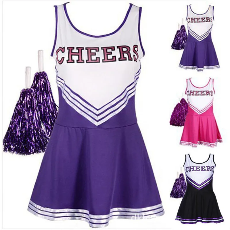 Vrouwen School Meisjes Musical Party Halloween Party Cheerleader Kostuum Fancy Dress Uniform Outfit Team Sport Met Pom Poms