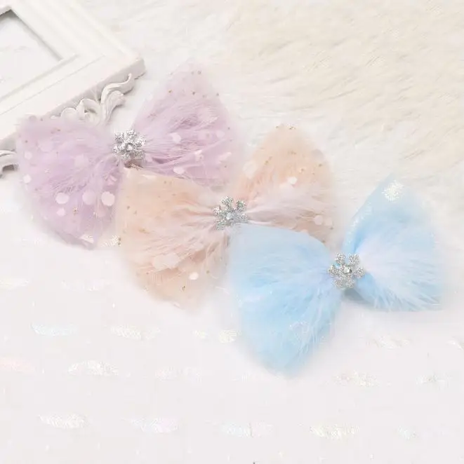 Gauze Hair Clips glitter Heart Hair Bows Hairpins Bowknot Hairgrips Cute snowflake Princess Headwear Hair Accessories