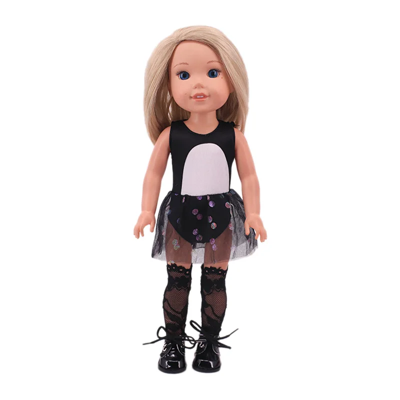 Doll Clothes Black/Blue Polka Dot Suspender Skirt,Lace Thigh Sock Fit 14.5 Inch Nancy Doll&36Cm Paola Renio Baby Doll Girl's Toy