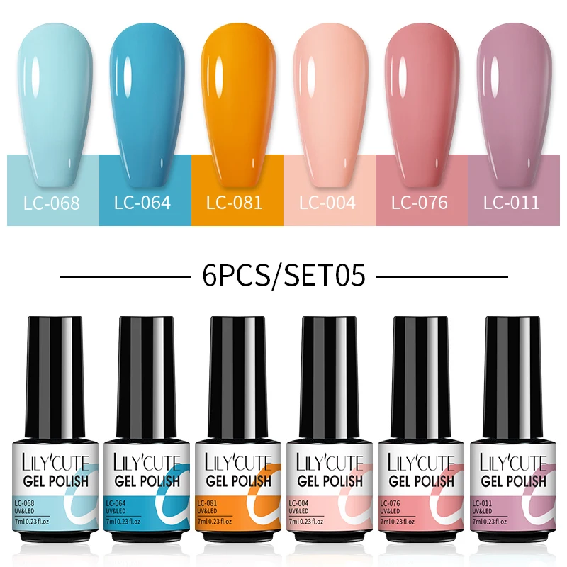 LILYCUTE 6PCS Gel Nail Polish Set Mixed Color Nail Gel Kits For DIY Nail Vernis Semi Permanent UV Lamp Gellak Nail Varnish Set