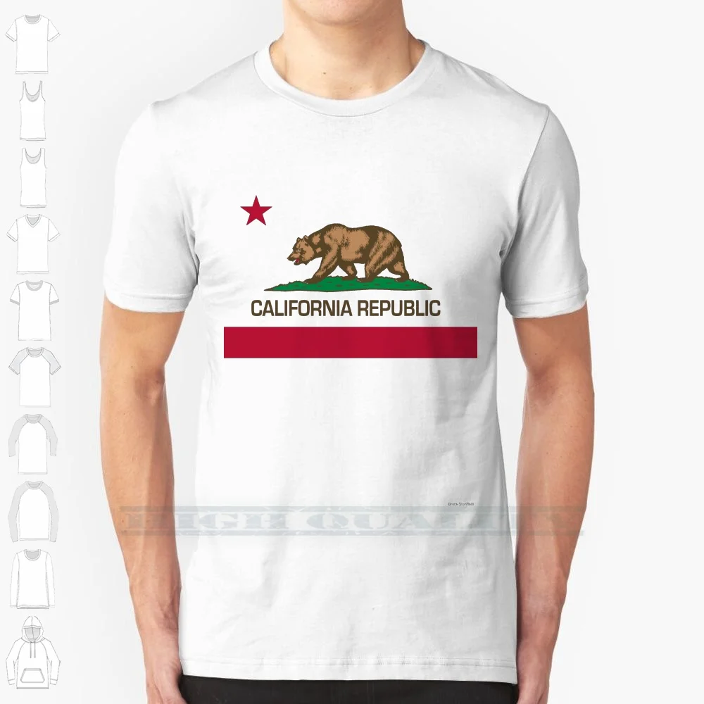 California Republic State Flag Authentic Version 100% Cotton T Shirt Usa White Red Symbol Star Emblem West Coast Icon Patriotic