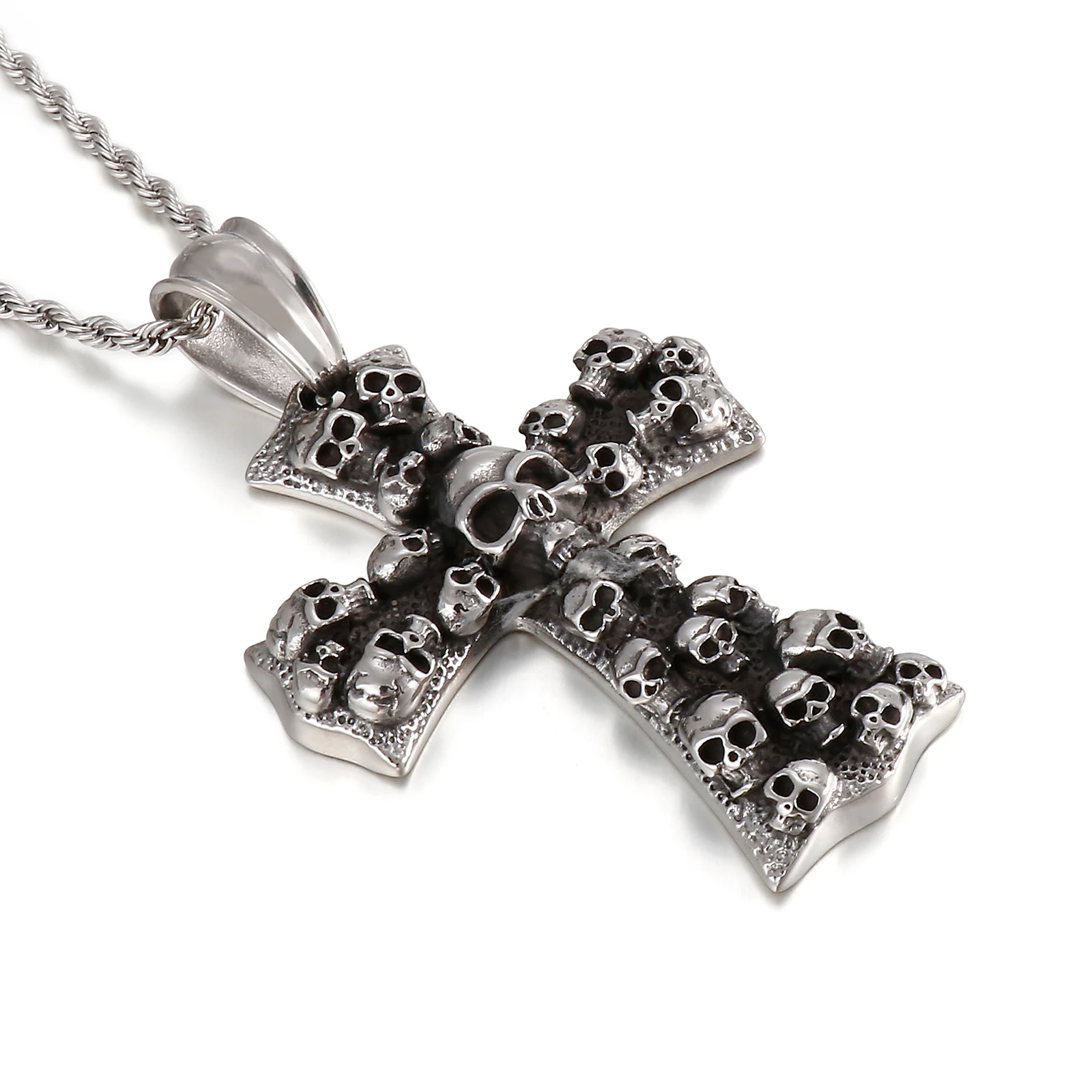 

316L Stainless Steel Huge Evil Cross Ghost Head Pendant Necklace Men All-Match Jewelry