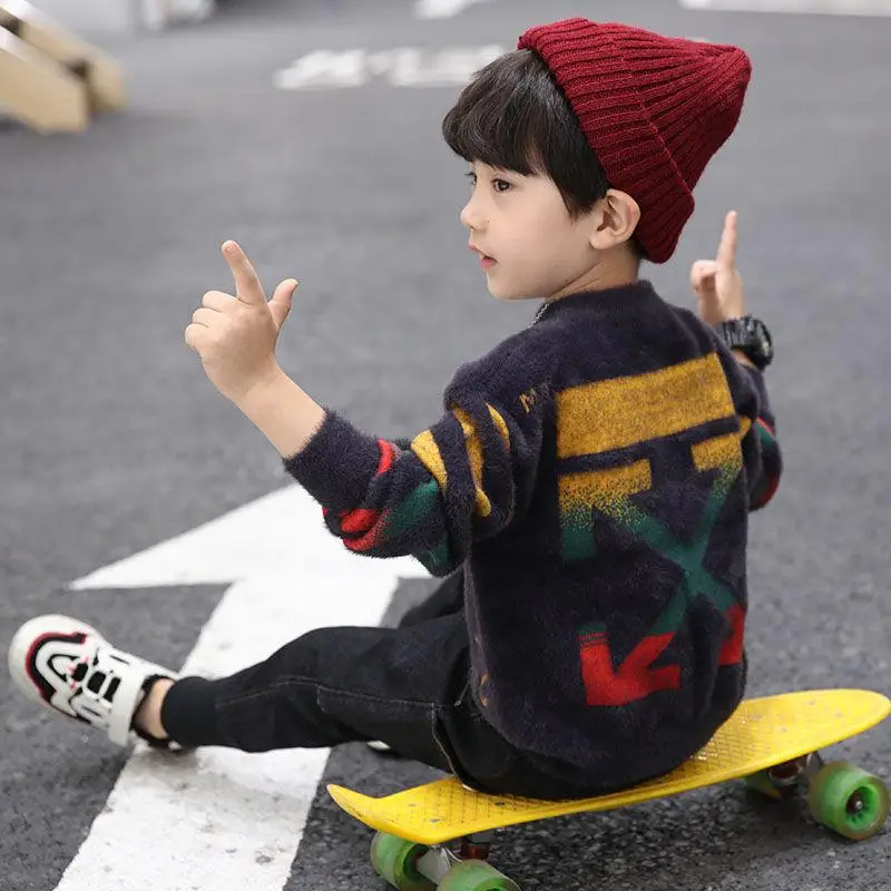 Boys Sweater Kids Outwear Tops Jackets 2024 Luxury Fleece Thicken Warm Winter Autumn Costume Teenage Children Clothing