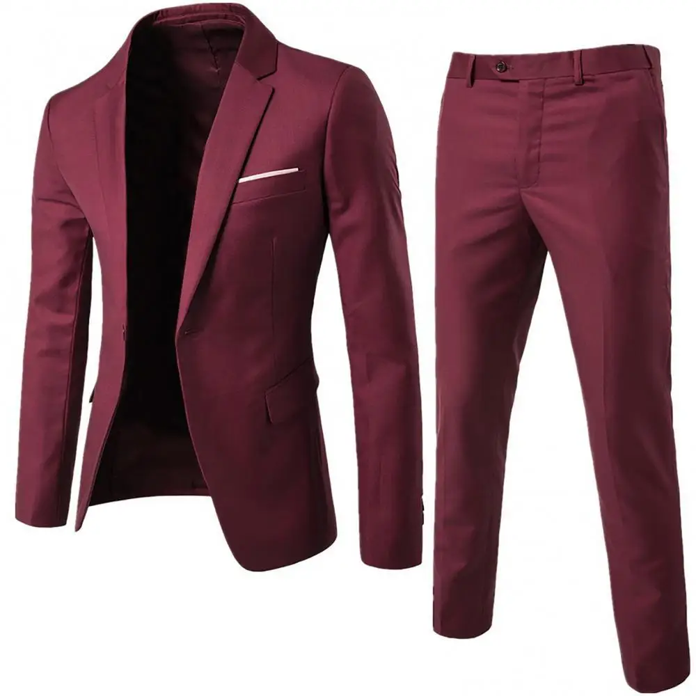 Conjunto de traje Formal para hombre, traje de negocios ajustado con solapa de un solo pecho, Blazer de boda, pantalones, conjunto terno masculino, estilo coreano, 2022