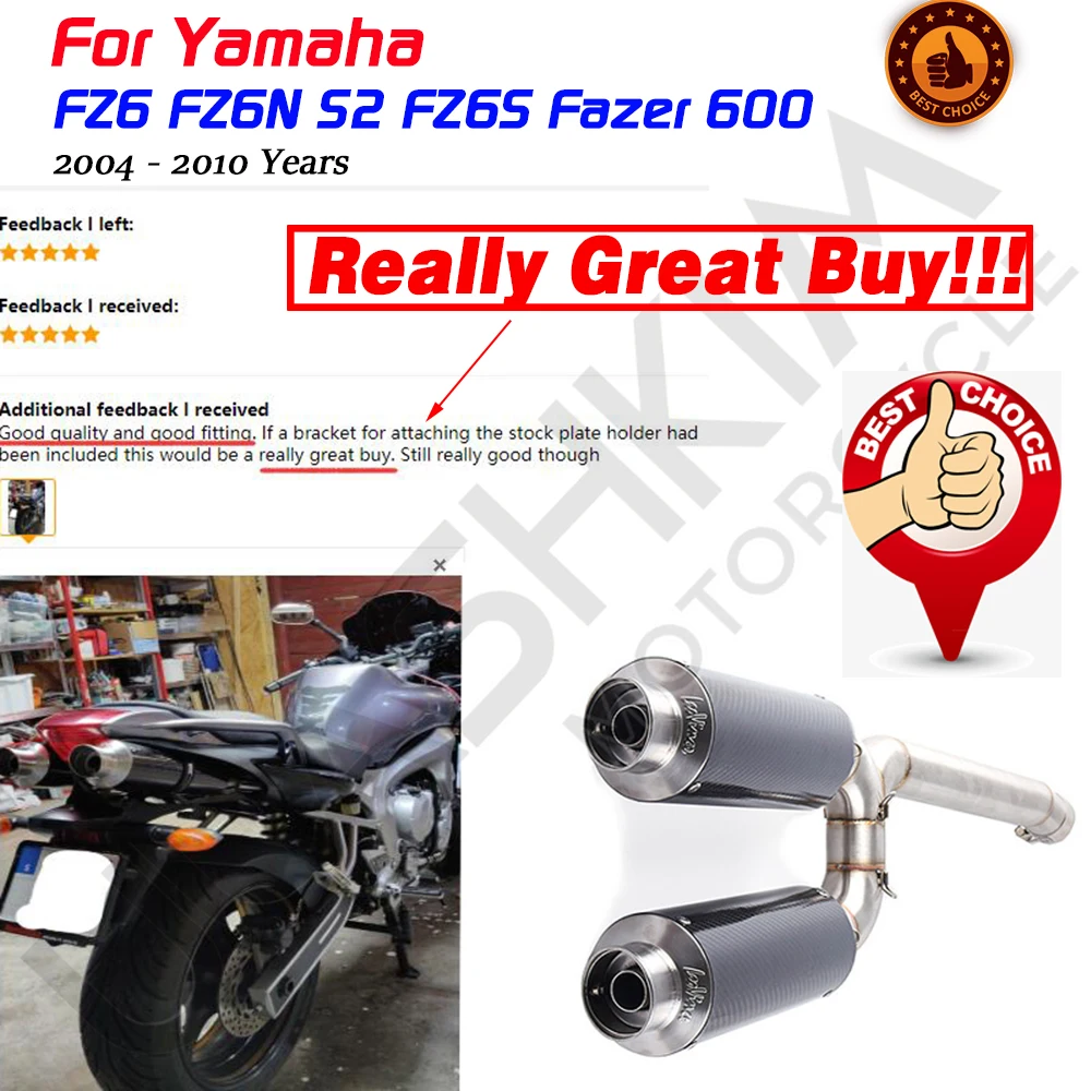 FZ6S FZ6N S2 Fazer600 Motorcycle Exhaust Pipe Full System Slip On For Yamaha FZ-6N FZ-6S FZ6 Fazer 600 Exhaust 2004 - 2010 Years