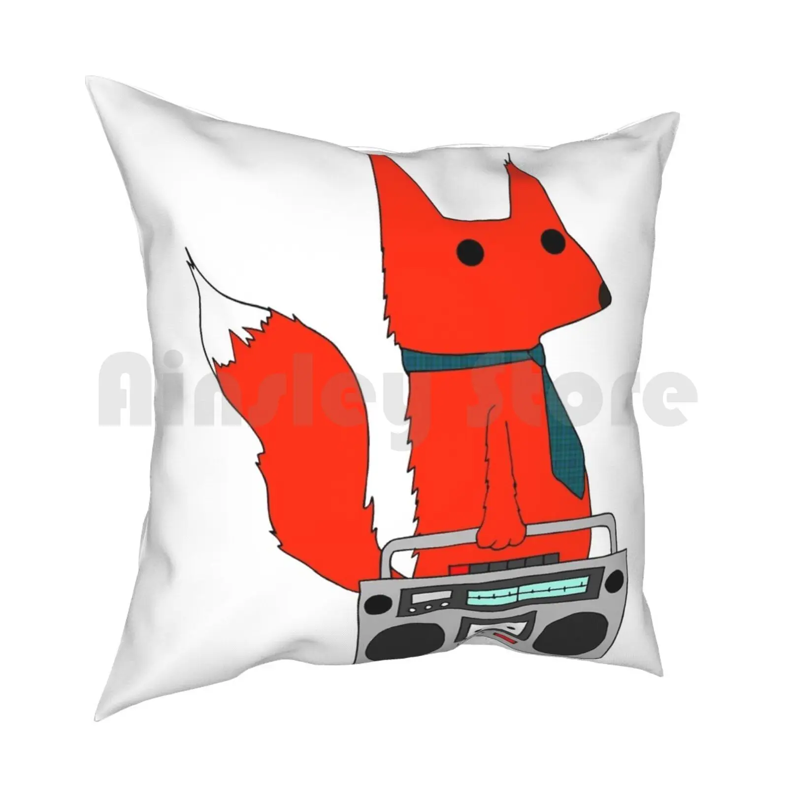 Music Fox Pillow Case Printed Home Soft DIY Pillow cover Fox Music Radio Tape Boombox Red Cartoon Cute Tie Animal Forest