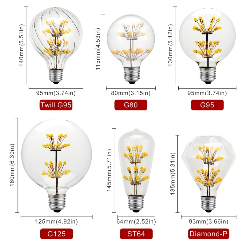 Gwiaździste niebo dekoracja LED żarówka E27 3W AC110V 220V stara żarówka edisona lampa gwiezdna wakacje noc światło nowość choinka