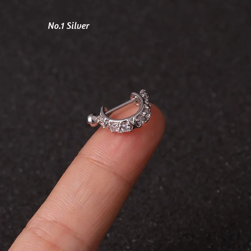 1Pc New Crown Cz Hoop Cartilage Huggie Earring Piercing  Helix Tragus Rook Daith Snug Conch Ear Piercing Jewelry 0.8x8mm