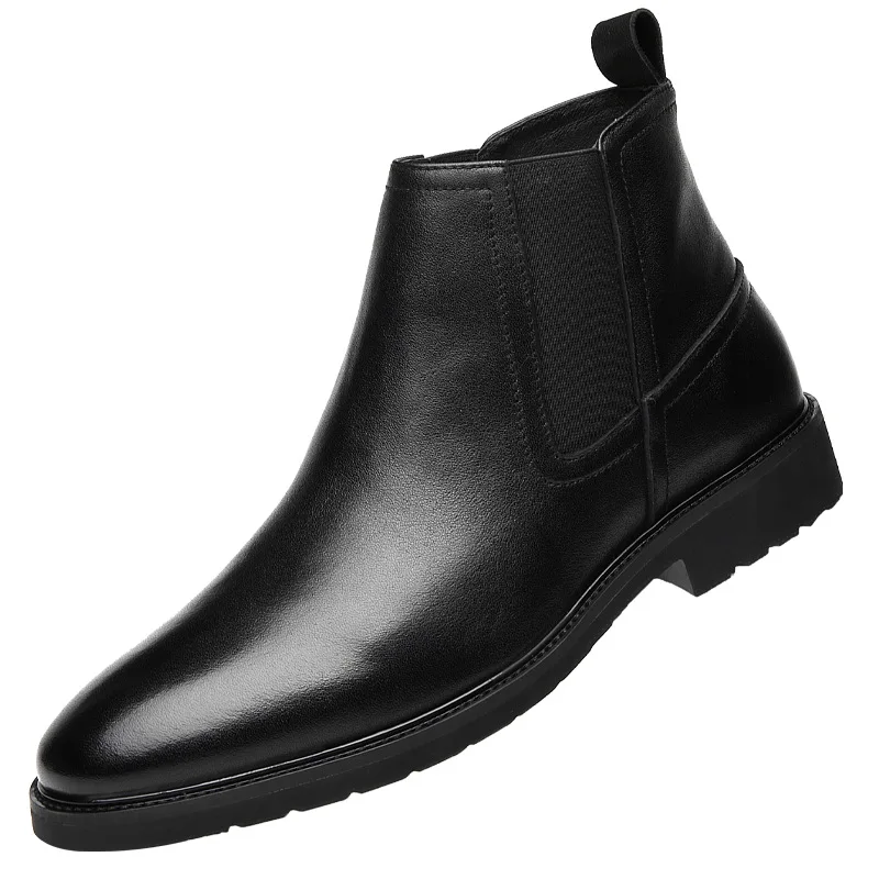 men's casual business wedding formal dress autumn winter boots black genuine leather shoes gentleman chelsea boot ankle botas