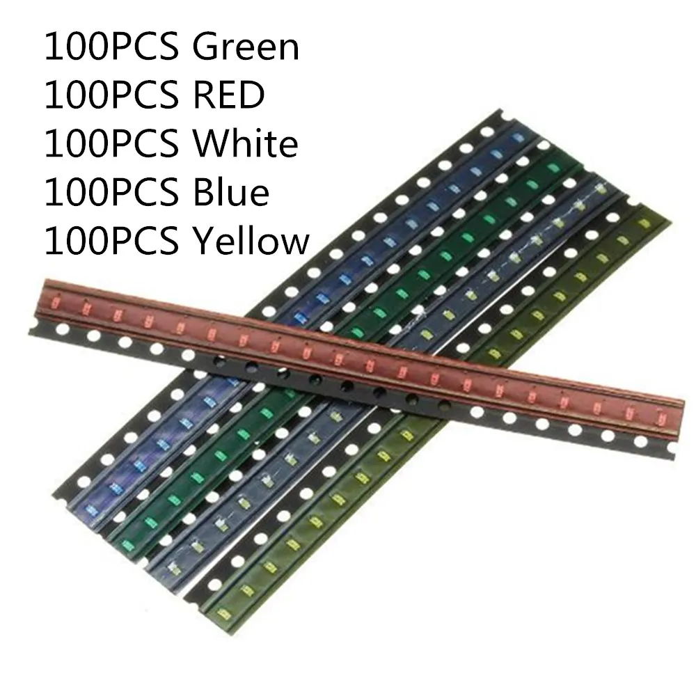 100PCS*5 Colors 0603 LED Diode Assortment SMD LED Diode Kit Green/RED/White/Blue/Yellow