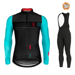 Warm 2024 Winter Thermal Fleece Cycling Men's Jersey Suit Outdoor Riding Bike MTB Clothing Bib Pants Set Spain Maillot Ciclismo