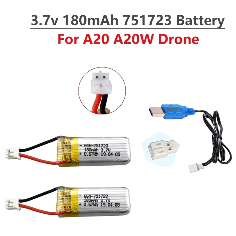 2 pz/set batteria Lipo originale 3.7V 180mAh per A20 A20W Drone a quattro assi RC Quadcopter pezzi di ricambio per batteria Drone A20 A20W