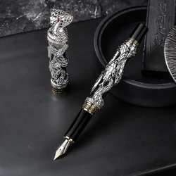 Jinhao Double Dragon/Del Serpente Dell'annata di Lusso Penna Stilografica/Supporto Della Penna Full Metal Intagliare Goffratura Pesante Penna del Regalo Collezione