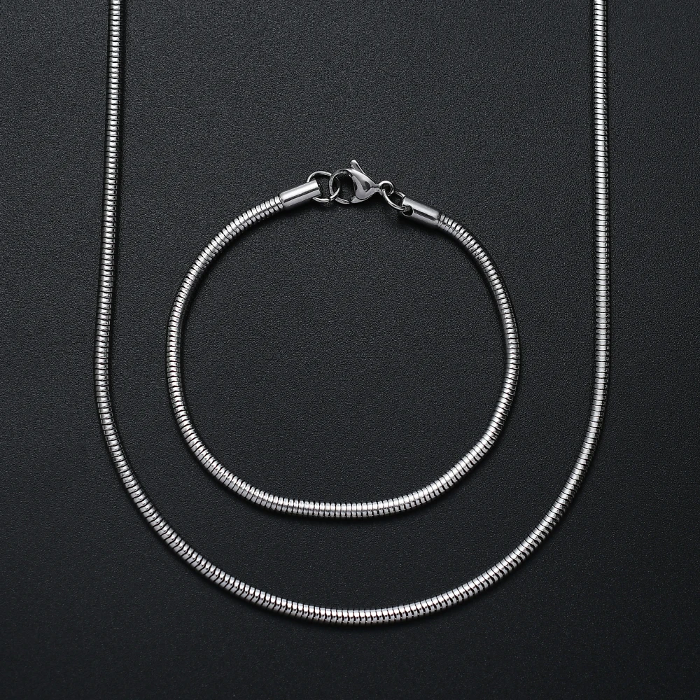 Width 3MM 316L Stainless Steel Round Snake Chain Necklace & Bracelet Fashion Jewelry Set For Men and Women Party Gifts drop ship