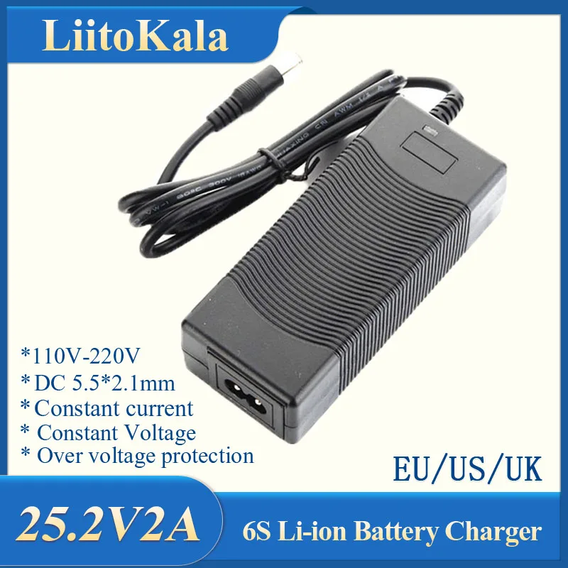 LiitoKala 6S 25.2V 2A 24V Battery pack Power Supply lithium Li-ion batterites Charger AC 100-240V Converter Adapter