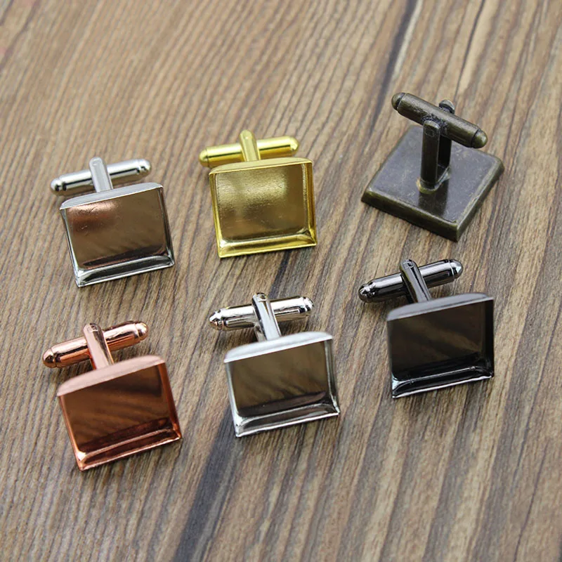 10pcs 16 18 20 25mm Copper Blank Square Cufflinks Base for Jewelry Findings Cufflink Tie Clips Cabochon Setting DIY Clothes
