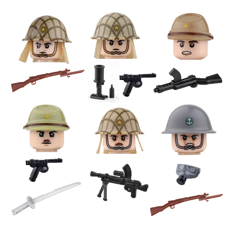 1/2Sets WW2 Army East Asia Soldiers Figures Building Blocks Militry Japan Paratroopers Infantry Weapons Guns Mini Bricks Toy