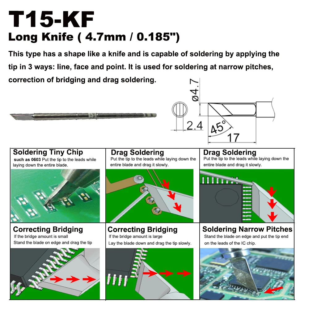 10 шт., T15-KF, нож для замены, наконечник для пайки, подходящий для HAKKO, задняя фотография