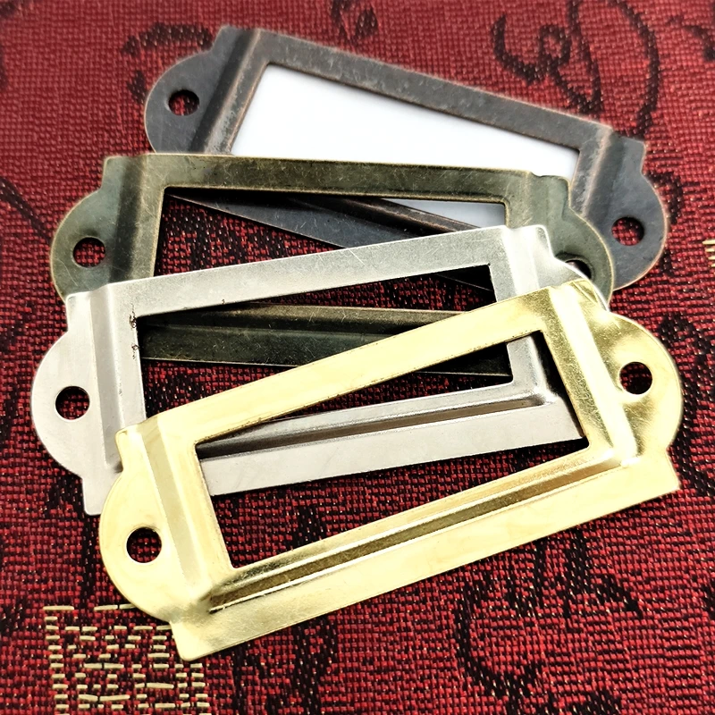 Antique Brass Golden Metal  8pcs Label Pull Frame  Handle File Name Card  24*60mm Holder For Furniture Cabinet Drawer Box