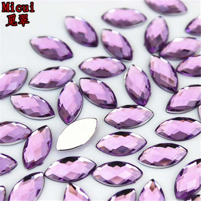 Micui 200pcs 6*12mm Horse Eye Rhinestones Flat Back Acrylic Gems Crystal Stones Non Sewing Beads for DIY Clothes MC350