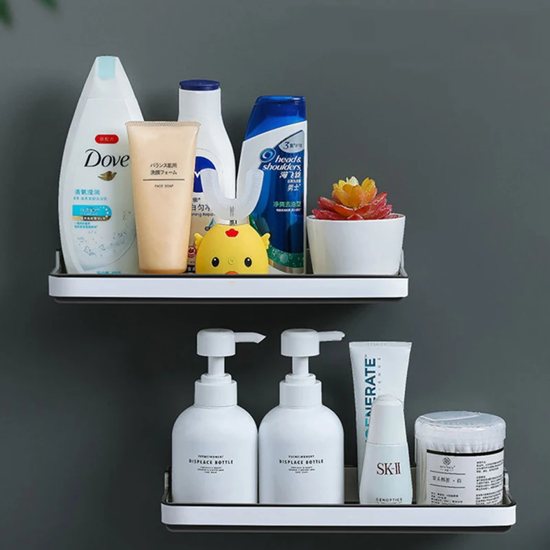 

Wall-Free Punching Bathroom Rack Kitchen Storage Frame For Soap Shampoo Cosmetics Storage Bathroom Straps With Drainage Design