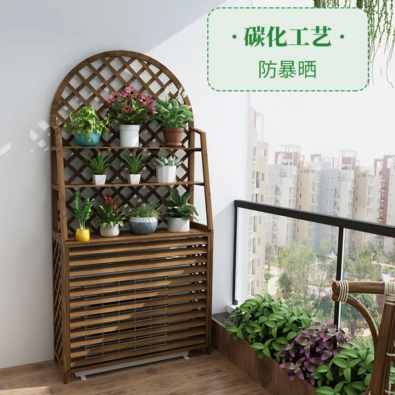 Outdoor Host Shading Protective Cover Balcony Louver Grille Anticorrosive Wooden Frame  Air Conditioner Flower St