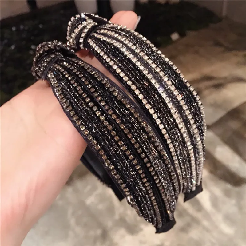 Fashion Crystal Sequins Headband Hair Hoops Shiny Full Rhinestone Diamond Knotted Hair Accessories Knot Alloy Headwrap Wholesale