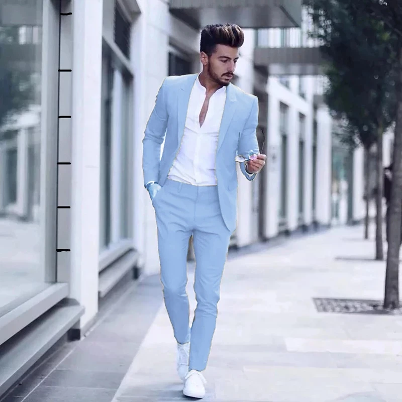 2021 Casual Fashion Luxurious Business Men\'s Suit for Wedding Party Tuxedos Slim Fit Peak Lapel Pink Suits Male(Jacket+Pants)